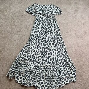 Sea Lustre Animal Print Strapless Ruffled Asymmetric Ivory Dress Rayon S/M